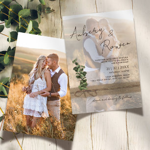Rustic Twine Burlap Eucalyptus Boho Foto Wedding Einladung