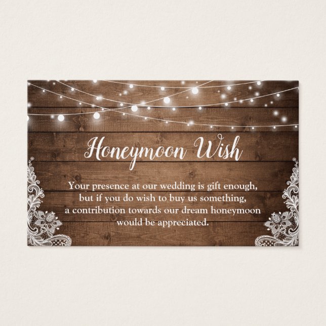 Rustic Twinkle Lights Wedeymoon Fund Card (Vorderseite)