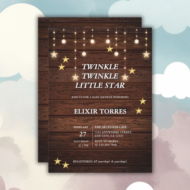 Rustic Twinkle Twinkle Little Star Baby Dusche Einladung (Von Creator hochgeladen)