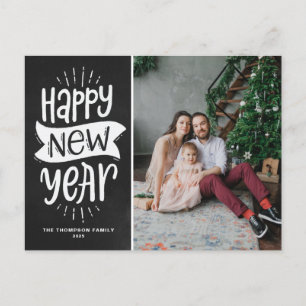 Rustic Typography Faux Chalkboard Happy New Year Feiertagspostkarte