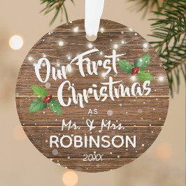 Rustic Unser erstes Weihnachtslied Mr. & Mrs. Foto Ornament