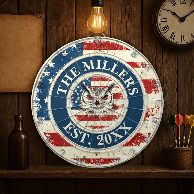 Rustic USA Flag Custom Family Est Datum 4. Juli Dartscheibe (Rustic USA Flag Custom Family Est Date 4th Of July Dart Board
)