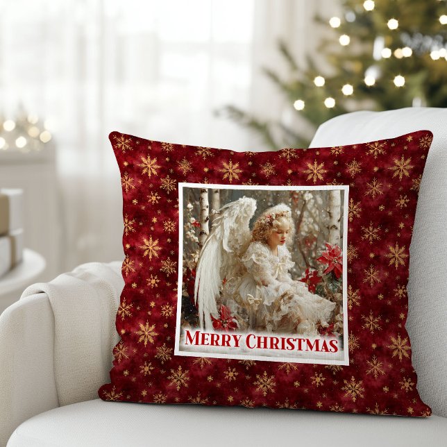 Rustic Victorian Angel Red Gold Holiday Christmas  Kissen (Rustic Victorian Angel Red Gold Holiday Christmas Pillow

)