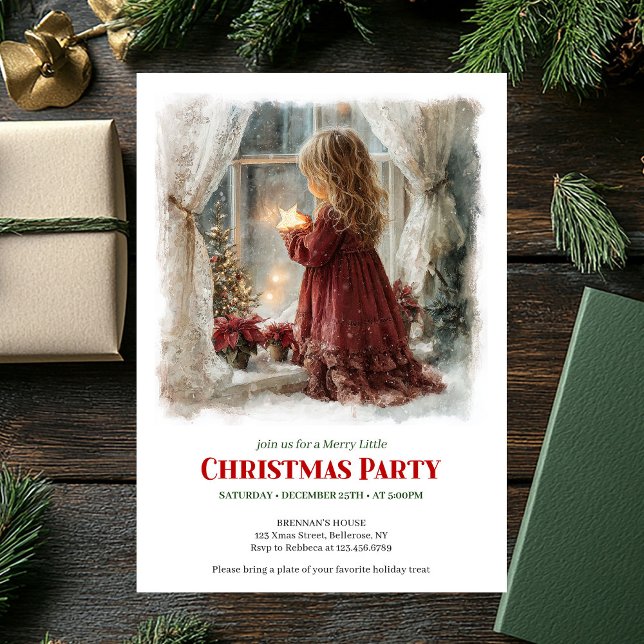 Rustic Victorian Little Girl Awaiting Santa Digita Einladung (Rustic Victorian Little Girl Awaiting Santa Printable Invite)