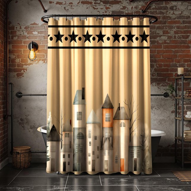 Rustic Village Shower Curtain – Country Cottage Duschvorhang (Von Creator hochgeladen)