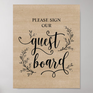 Rustic Vines Wedding Guest Board - Zeichen Poster