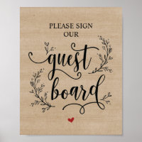 Rustic Vines Wedding Guest Board - Zeichen