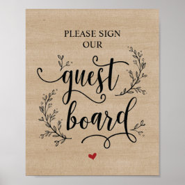 Rustic Vines Wedding Guest Board - Zeichen Poster