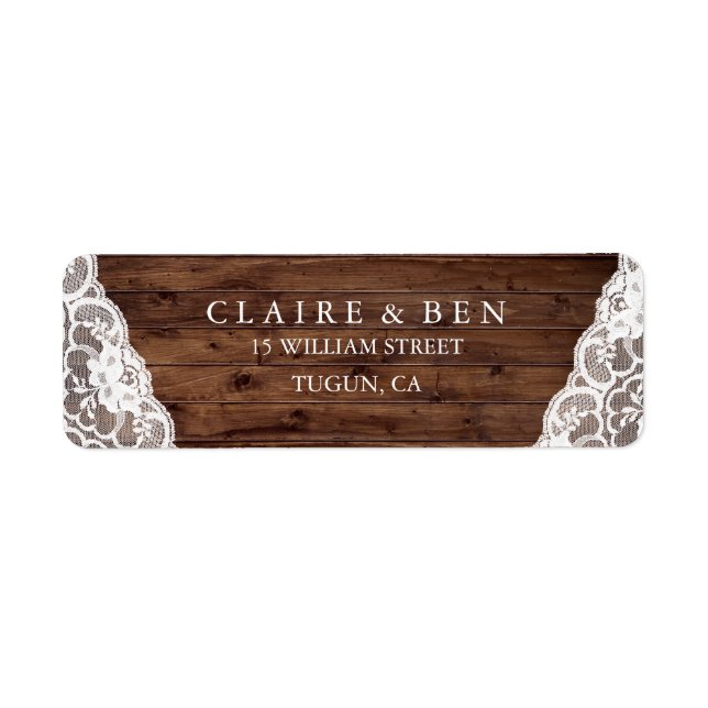 Rustic Vintag Lace Wedding Rücksendeadresse Label (Vorne)