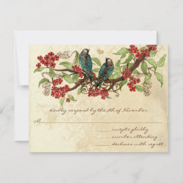 Rustic Vintag Love Bird Red Wedding RSVP Karte