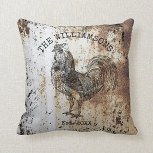 Rustic Vintage Antique Family Name Farm Rooster Kissen