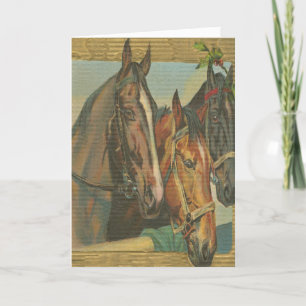 Rustic Vintage Christmas Horses Holries Feiertagskarte