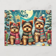 Rustic Vintage Christmas Terrier Yorkshire Dog