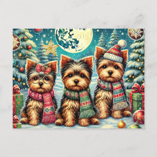 Rustic Vintage Christmas Terrier Yorkshire Dog Feiertagspostkarte