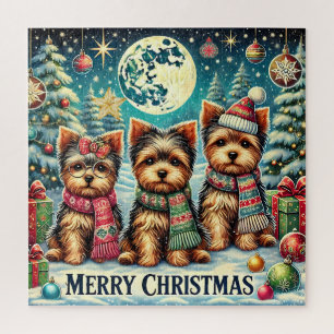 Rustic Vintage Christmas Terrier Yorkshire Dog Puzzle