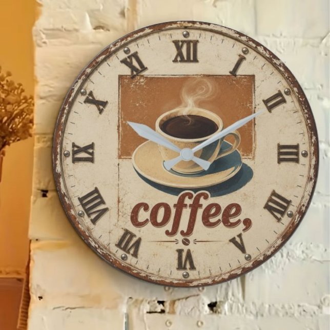 Rustic Vintage Farmhouse Kitchen Coffee Cup Große Wanduhr (Von Creator hochgeladen)