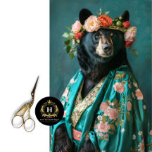 Rustic Vintage Floral Crown Queen Bear Decoupage