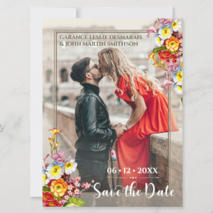 Rustic Vintage Floral Save the Date Add Your Photo Einladung
