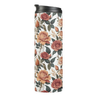 Rustic Vintage Flower Red Rose Nature Print Thermosbecher