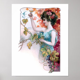 Rustic Vintage Girl with Wine Poster