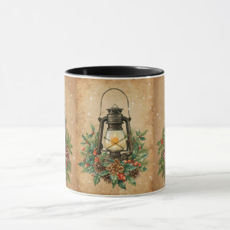 Rustic vintage lantern holly pine cozy festive tasse