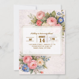 Rustic Vintage Personalized Floral Rose Design Einladung