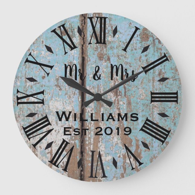 Rustic Vintage Personalized Wood Custom Große Wanduhr (Vorderseite)