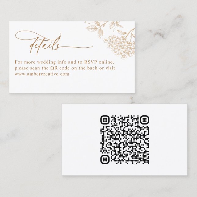 Rustic Vintage QR Code Wedding Details Card Visitenkarte (Vorne/Hinten)