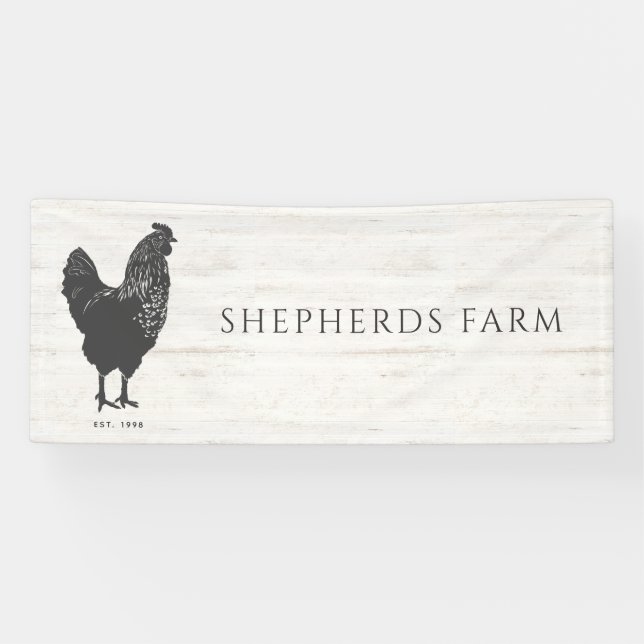Rustic Vintage Rooster Farm Logo Apron Banner (Horizontal)