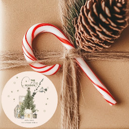 Rustic Vintage Watercolor Cozy Christmas Scene Runder Aufkleber