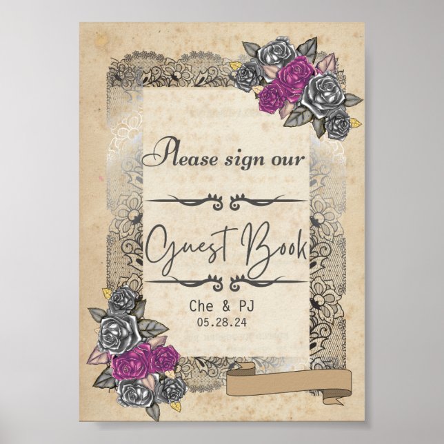 Rustic Vintage Wedding Guest Book Sign Poster (Vorne)
