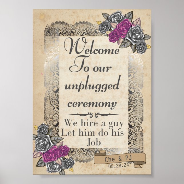 Rustic Vintage Wedding Sign Unplugged Zeremonie Poster (Vorne)