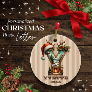 Rustic Vintage Weihnachtsbrief Y Ursprünglicher Wi Keramik Ornament