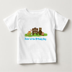 Rustic Wald-Geburtstagsfeier Tiere Kleine Schweste Baby T-shirt