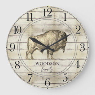 Rustic Walking Bison Buffalo Woodame Große Wanduhr
