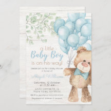 Rustic Watercolor Blue Bear Boy Baby Dusche