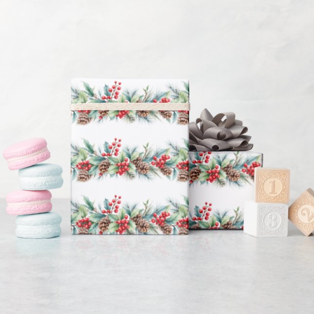 Rustic Watercolor Border Geschenkpapier (Babyparty)