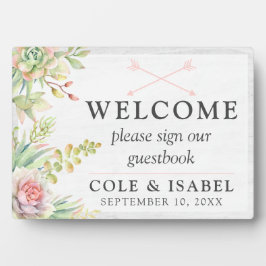 Rustic Watercolor Cactus Welcome Wedding Guestbook Fotoplatte