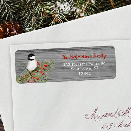 Rustic Watercolor Chickadee Weihnachtsrückgabe Adr