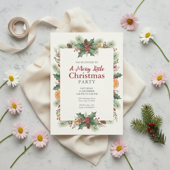 Rustic Watercolor Christmas Invitation Einladung (Cozy Christmas Party)