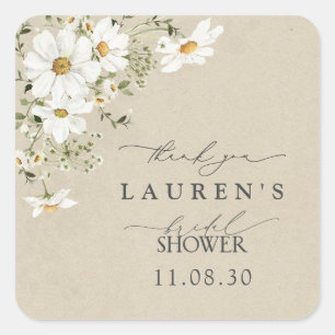 Rustic Watercolor Daisy Brautparty Vielen Dank Quadratischer Aufkleber