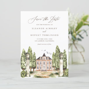 Rustic Watercolor Englisches Herrenhaus Save The Date