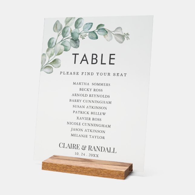 Rustic Watercolor Eucalyptus Greenery Wedding Acrylschild (Winkel)