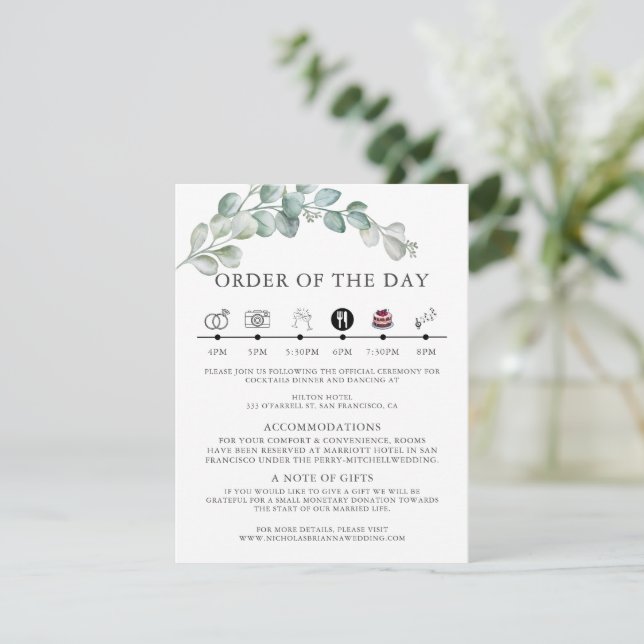 Rustic Watercolor Eucalyptus Greenery Wedding Begleitkarte (Stehend Vorderseite)