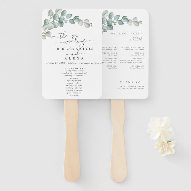 Rustic Watercolor Eucalyptus Greenery Wedding Fächer (Vorne und Hinten)