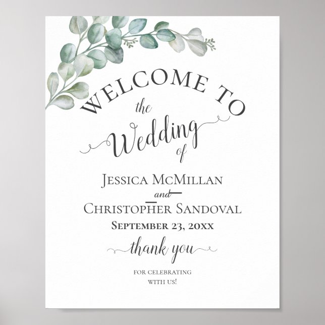 Rustic Watercolor Eucalyptus Greenery Wedding Poster (Vorne)