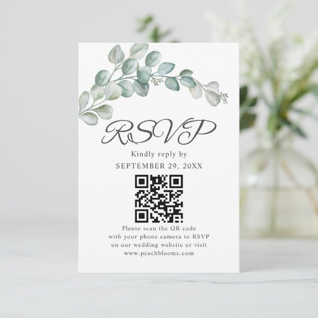 Rustic Watercolor Eucalyptus Greenery Wedding RSVP Karte (Stehend Vorderseite)