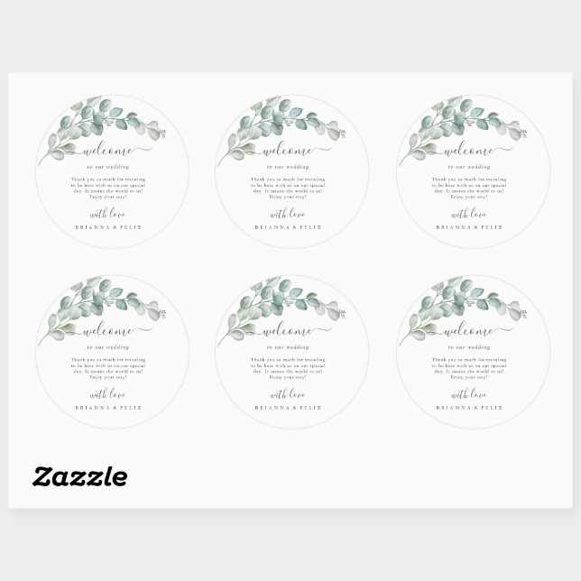 Rustic Watercolor Eucalyptus Greenery Wedding Runder Aufkleber (Blatt)