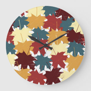 Rustic Watercolor Fall Autumn Leaves Große Wanduhr