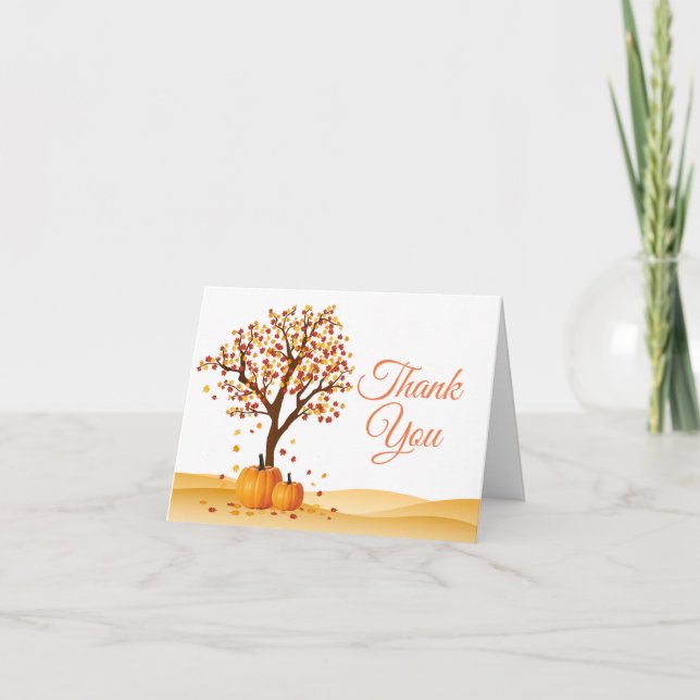 Rustic Watercolor Fall Pumpkin Blue Danke Karte (Vorderseite)
